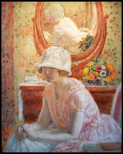 Young Girl Before a Mirror in a Pink Dress